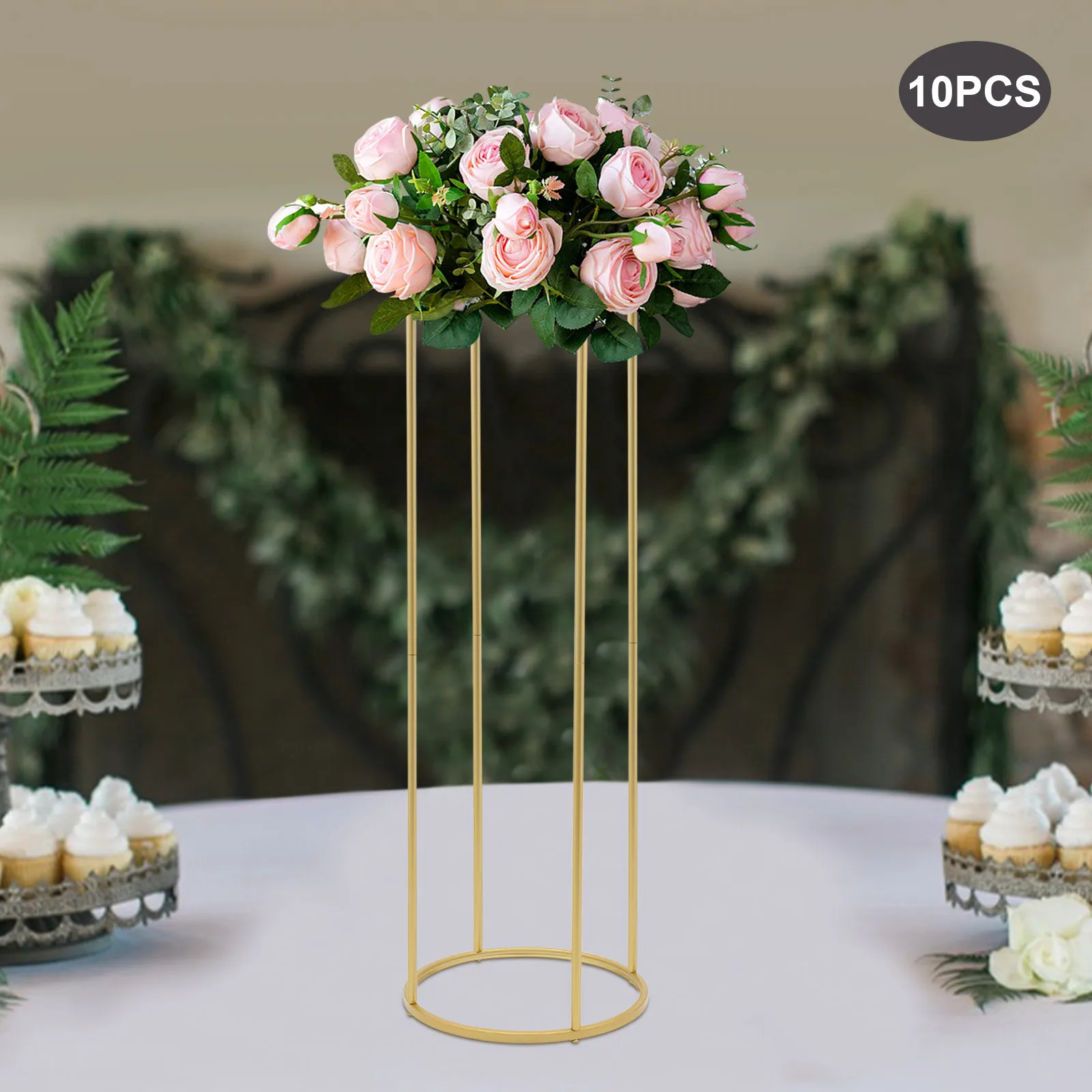 60/80/100cm Height 10 Pcs Wedding Flower Stand Vase Column, Cylindrical Flower Vases Display Rack for Wedding Party Road Leads