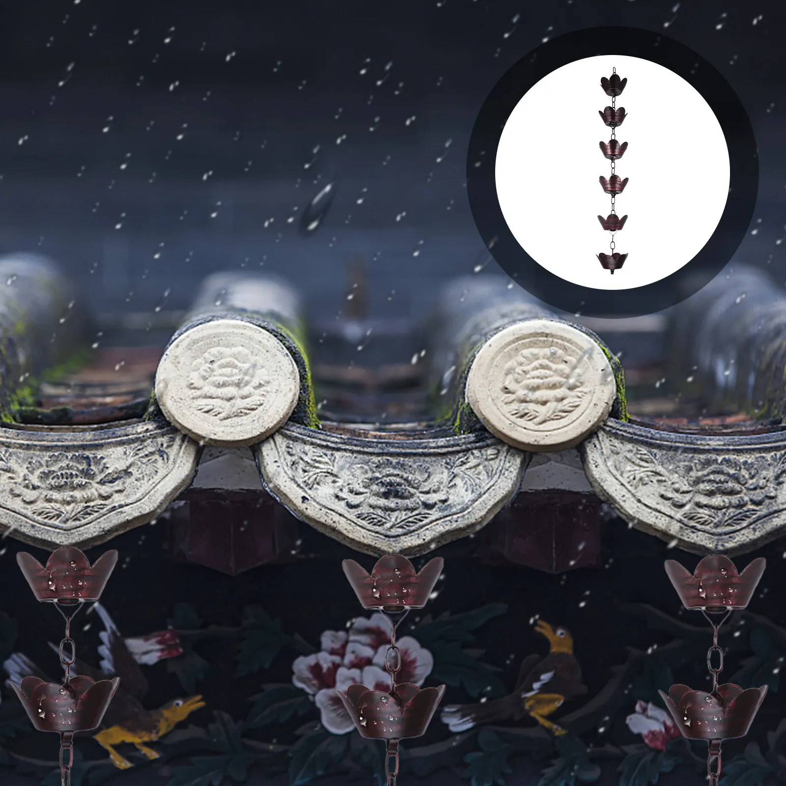 Metal Rain Chain Petal Shape 1M Decorative Rain Catcher for Gutter Drainage Garden Patio Outdoor Downspout Accessory