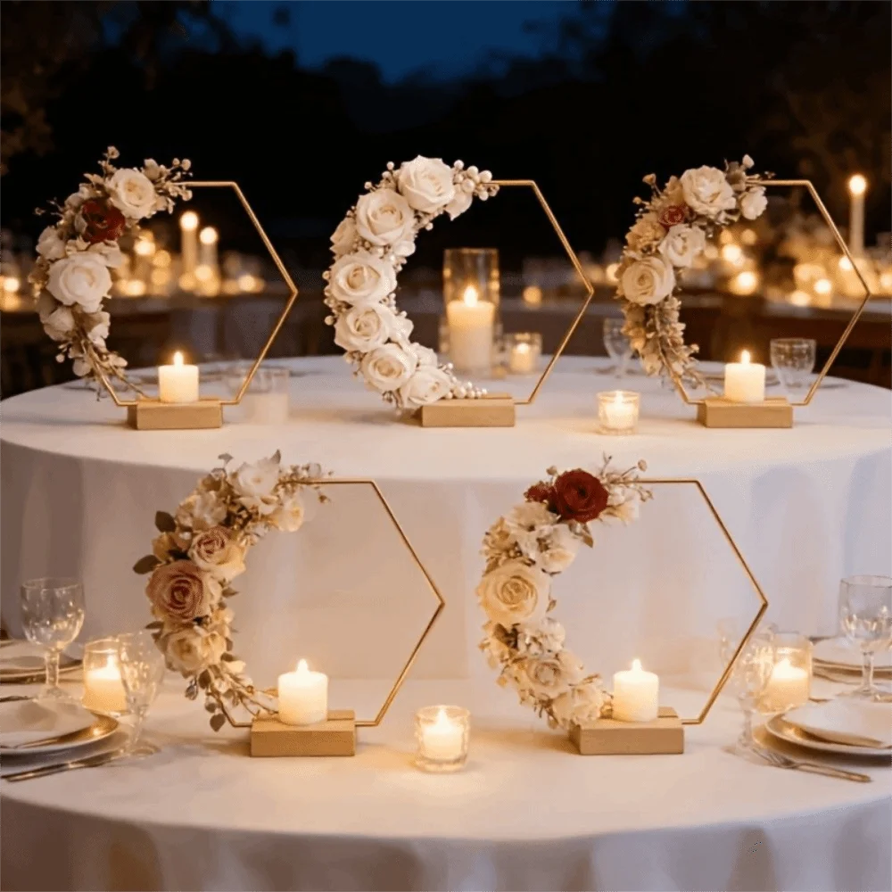 DIY Heart Shape Wreath Frame Wooden Base Hollow Out Metal Hoop Centerpiece Moon Shape Wreath Iron Ring Wedding Decor