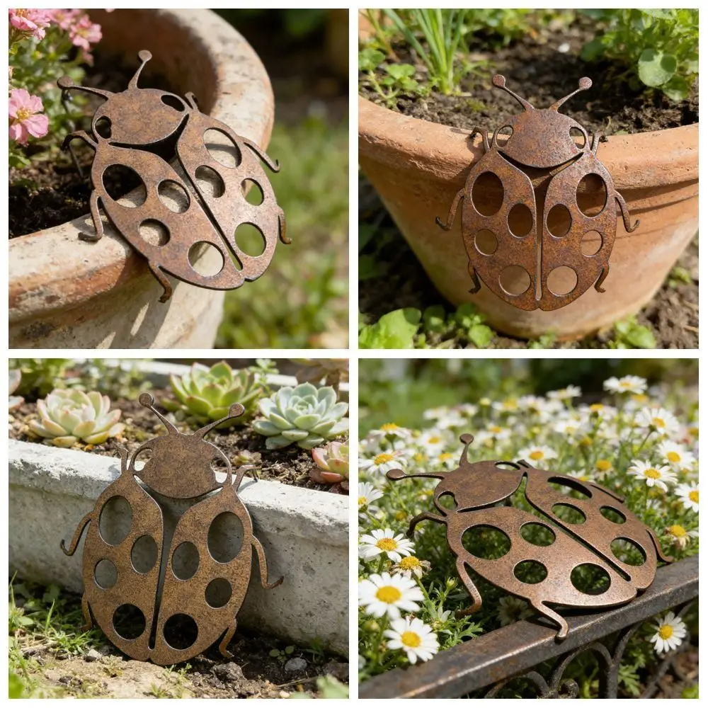 Nouvelle statue de coccinelle de style rustique, ornement en métal, sculpture de coccinelle en métal, décoration de jardin extérieur, patio