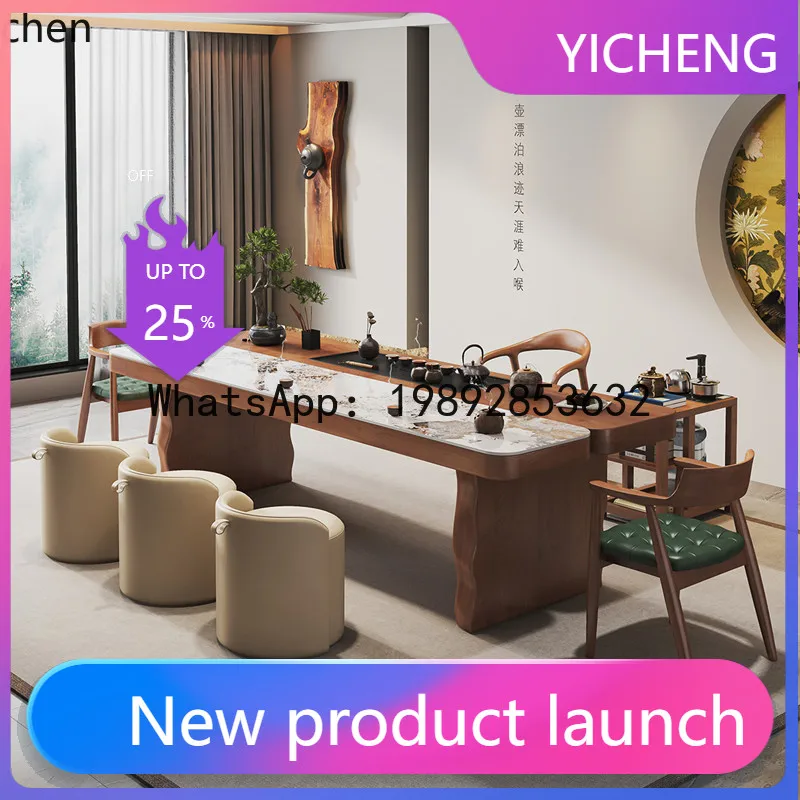 

A2-26 solid wood large board tea table and chair combination one table five chairs rock slab office household kung fu tea table