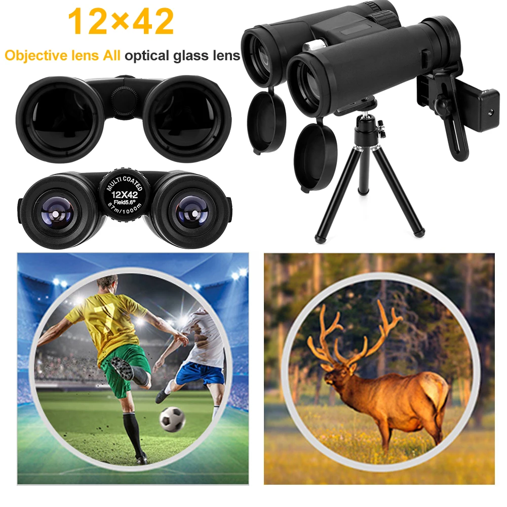 12x Powerful Binoculars Telescope High Powered Waterproof Binoculars with Tripod Phone Adapter Clip for Bird Watching Hunting