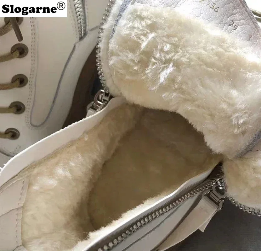 New Genuine Leather Boots Women Winter Cow Leather Ankle Boots Modern High Top Shoes Thick Sole Snow Boots Platform Shoes Bottes