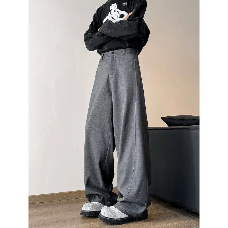 

ay Casual Straight Leg Suit Pants Men Women High Waist Loose Fit Long Trousers American Retro Commute Cleanfit Knife