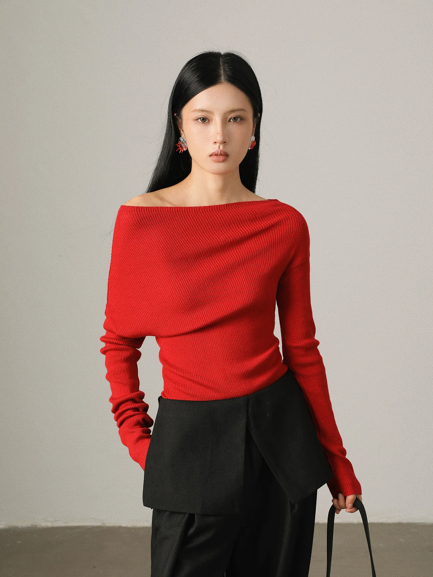 

Женский вязаный свитер Vimore с одним открытым плечом, облегающий, премиум-класса, однотонный, с длинным рукавом, для повседневной носки