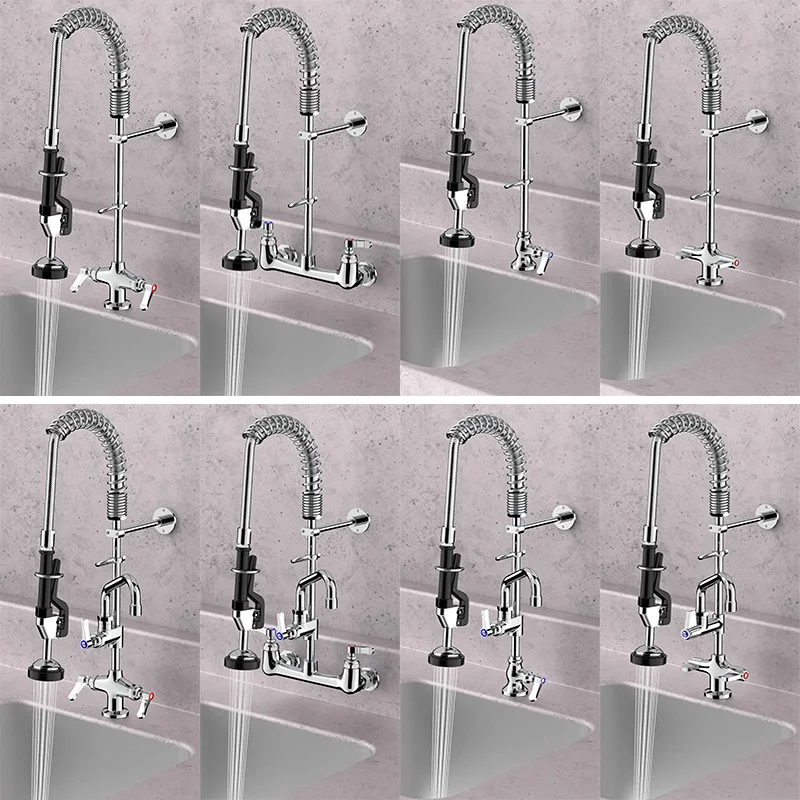 The high-pressure spray faucet in the coffee shop/tea house, featuring a combination of hot and cold water, with a swiveling des