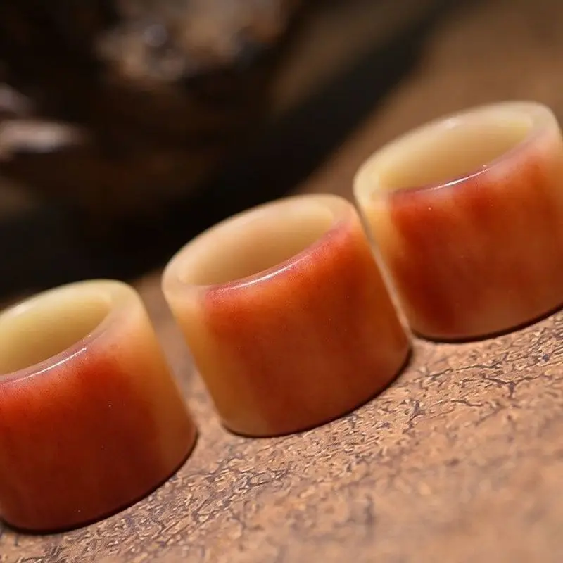 Camel , natural authentic bone with bloodstone carving, men's thumb ring