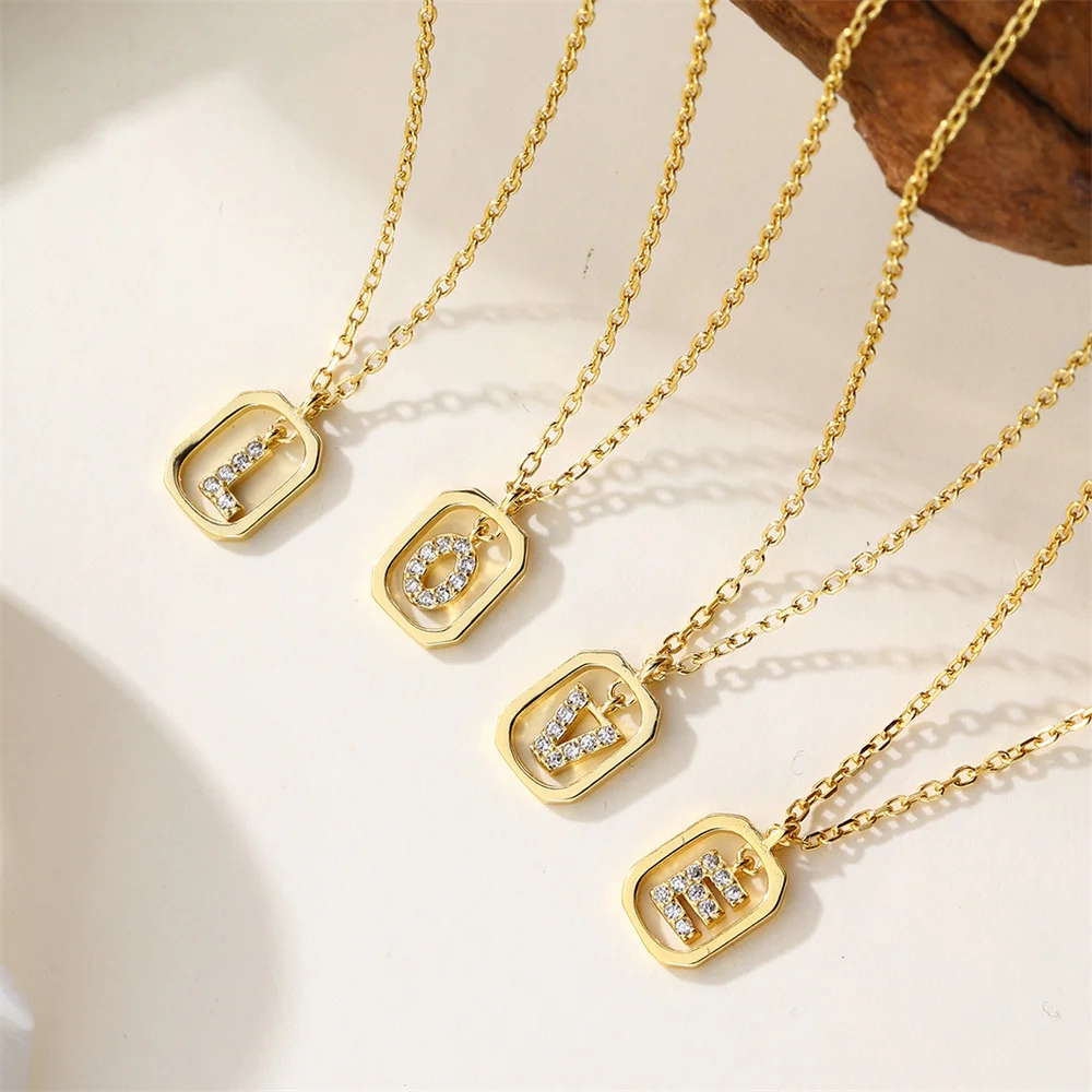 Diamon Hexagon pendant Necklace Hang 26 Letters Fashion Shiny Zircon Chain for Women Girl Charm 18K Gold-plated Jewelry Gift