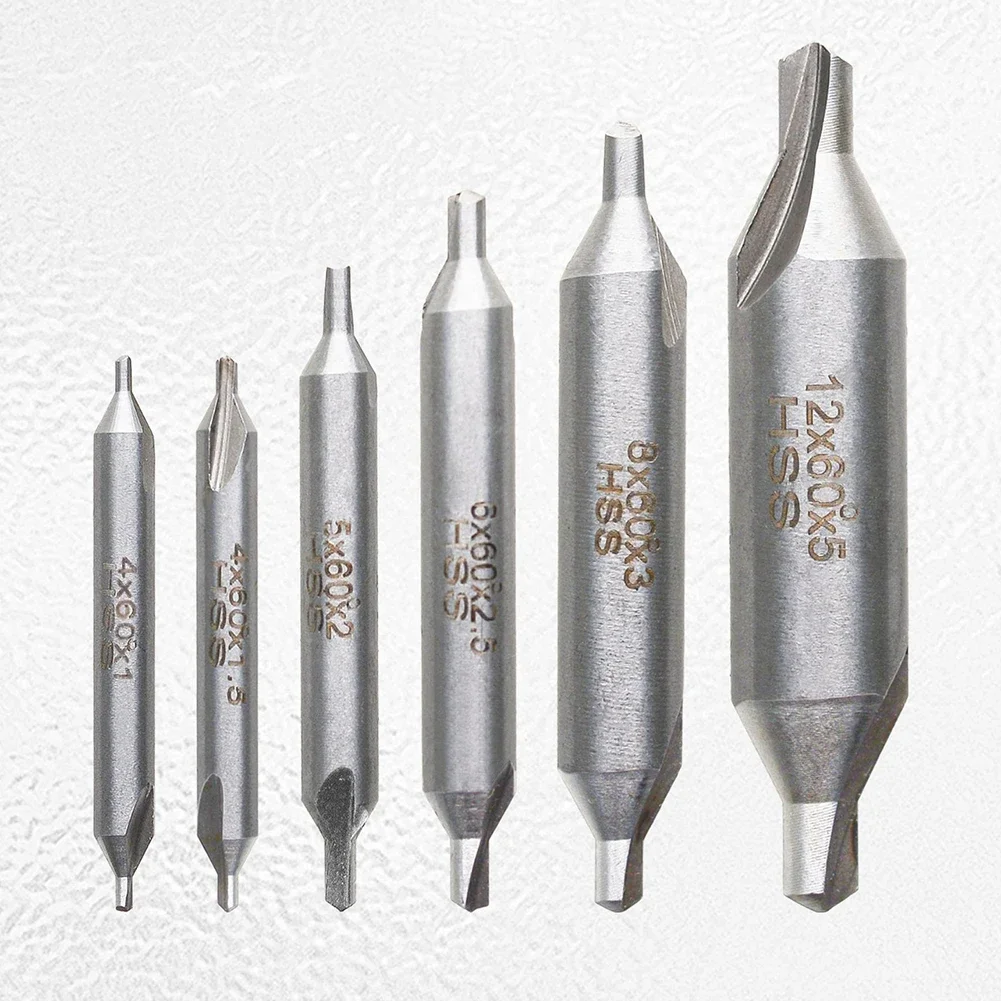 6pcs 1.0/1.5/2.0/3.5/3.5/5mm Combined Center Drills 60 Degree Countersinks Angle Bit Set For Lathe Metalworking Tools