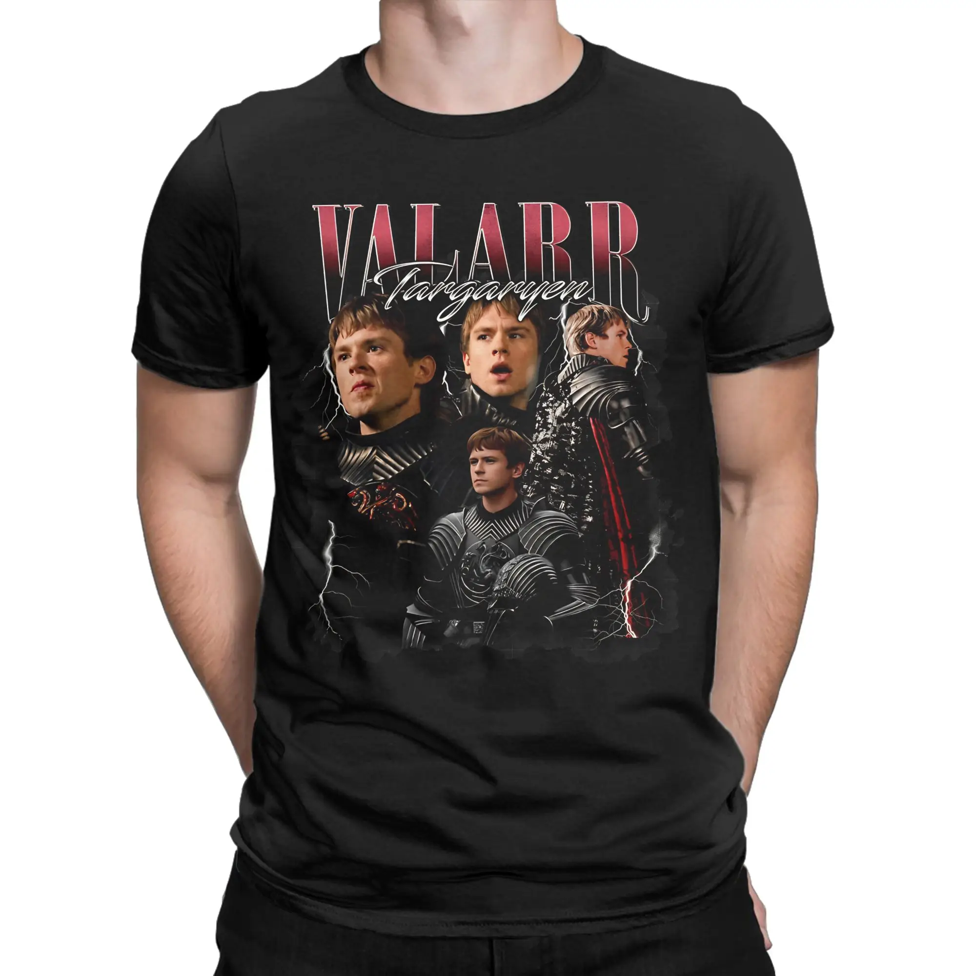 Printed Vintage Valarr Targaryen Bootleg  T Shirt For Unisex  Pure Cotton T-shirts Short Sleeve Tops