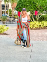 Women Winter 2023 New Fashion Blod Stripe Knit Kimonos Free Size African Lady Open Front Stylish Cardigans For Holiday