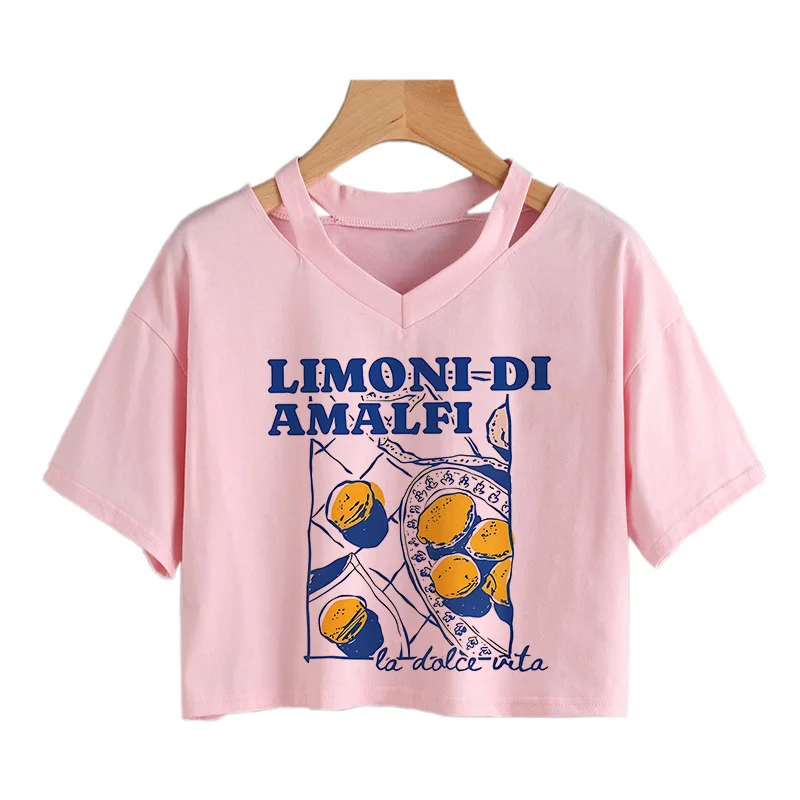Limoni Di Amalfi Lemon Graphic Cropped T-Shirt Damen Neue Trendkollektion T-Shirt mit Schriftzug Frühling Sommer Mode Crop Tops