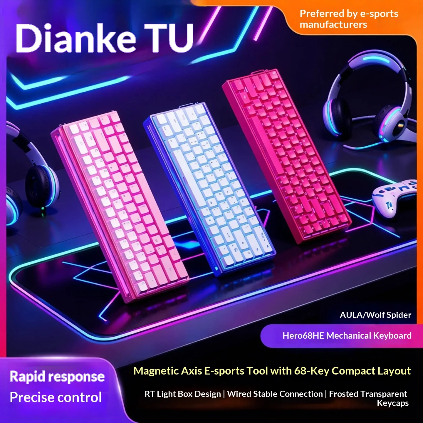 

AULA HERO68 HE Magnetic Switch Mechanical Keyboard | 68 Keys Ultra Low Latency 0.01mm RT Precision | RGB Backlit | Hot Swappable