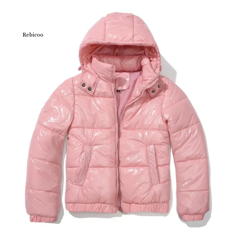 

Autumn Winter Hooded Zip Up Cotton Padded Jacket Women 2022 Bright Fashion Long Sleeve Pink 20D Coated Anti-Splash Thick Coats