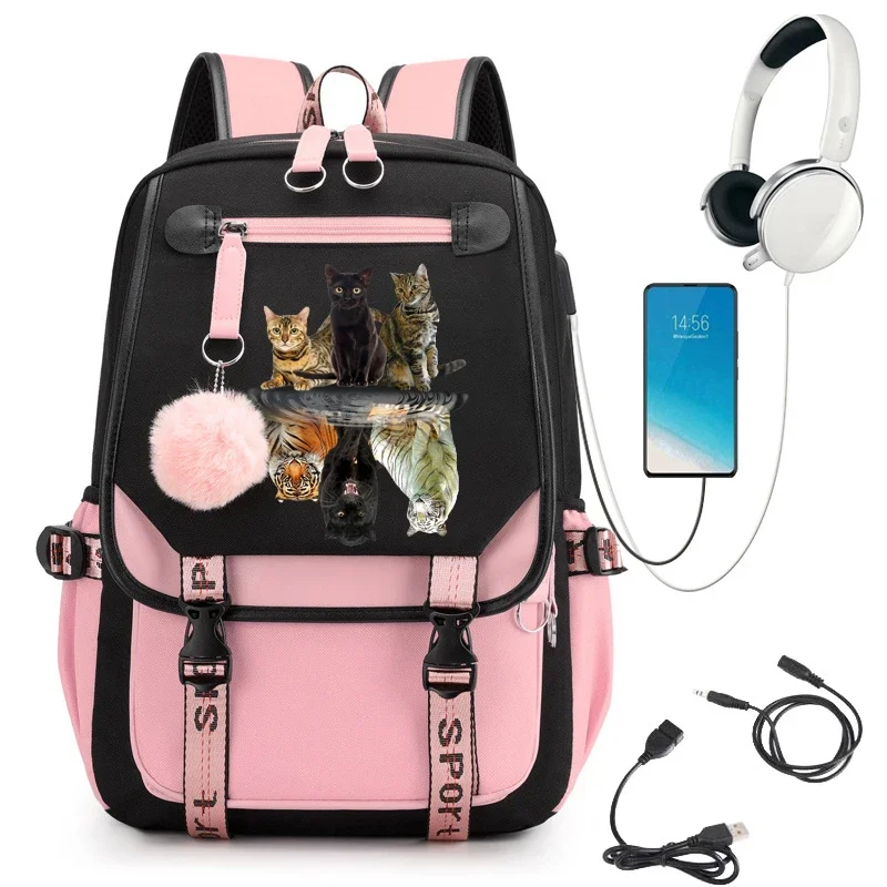 Women BackPack Large Capacity Bookbag Fashion Travel Female School Bag Student Computer Bagpack Cartoon Cat Tiger Anime Backpack