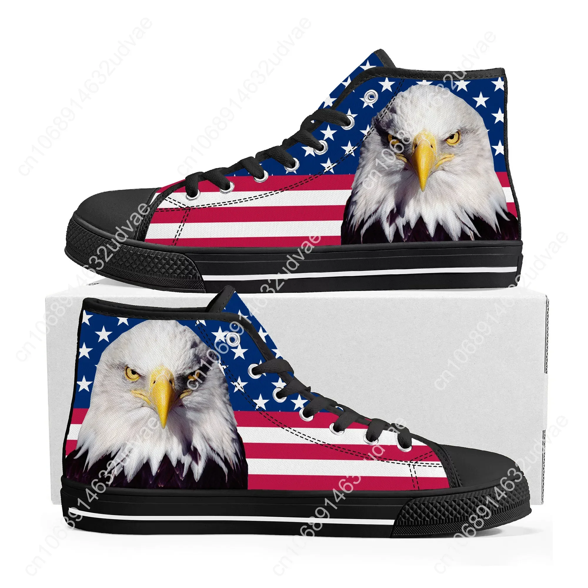 USA Flag American Red Blue White Art High Top Sneakers Mens Womens Teenager Canvas Sneaker Casual Couple Shoes Custom Shoe