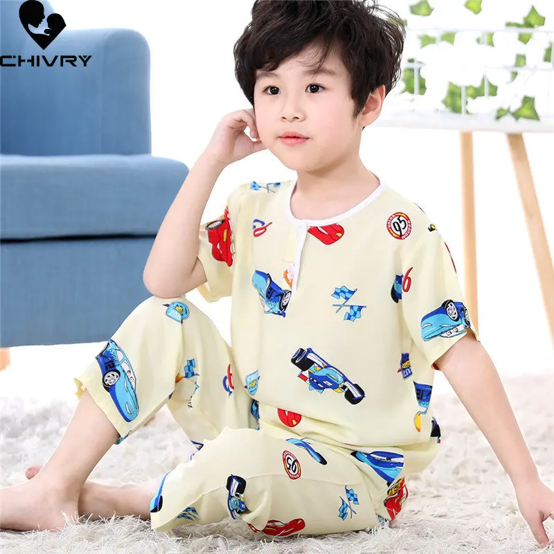 

Kids Boys Girls Pajamas New 2023 Summer Thin Cute Cartoon Short Sleeve O-Neck Casual Pyjamas Homewear Baby Sleeping Clothing Set