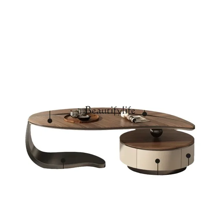 

ls 27Light luxury Foshan minimalist modern solid wood rock slab special-shaped coffee table