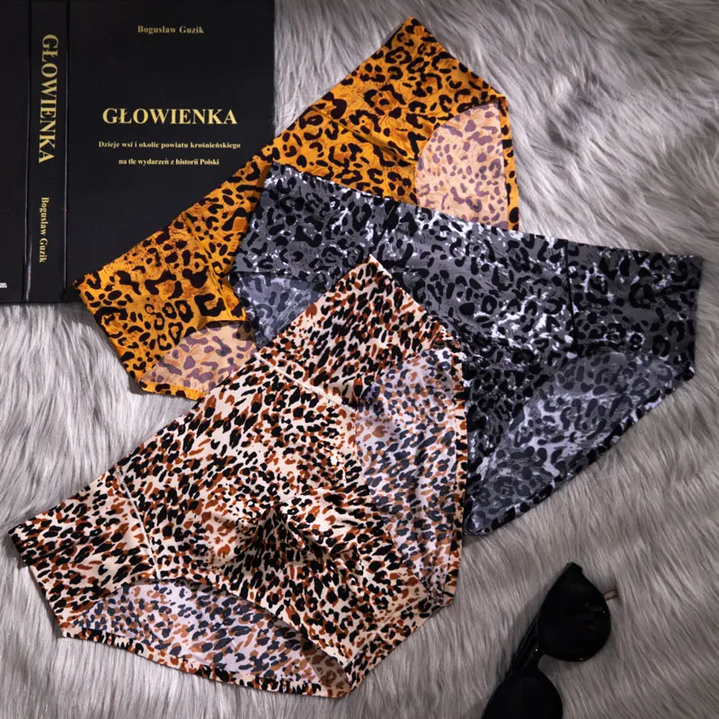 Fashion Sexy Leopard Printing Men\'s Underpants Comfortable Ice Silk Briefs Breathable 3D-Pouch Male Underwear Elastic Man Panty