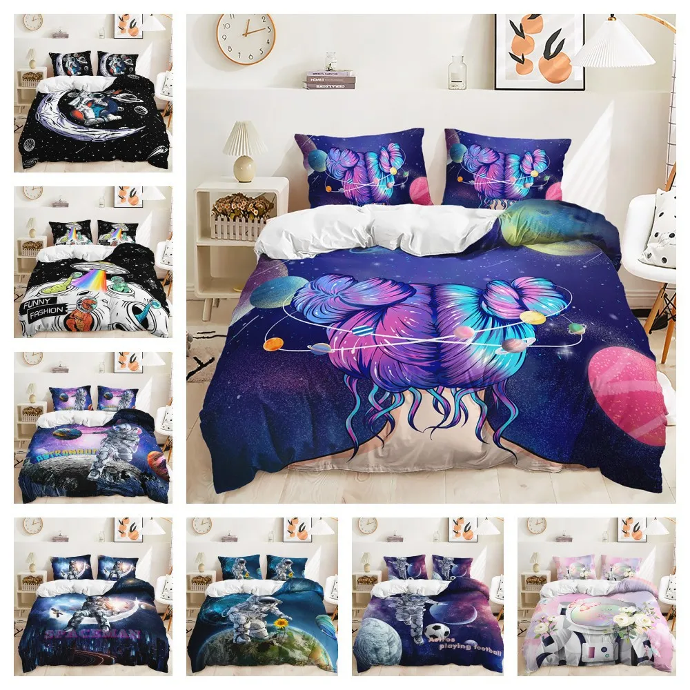 2/3pcs Aerospace Universe Bedding Set Print Polyester Duvet Cover Single Twin Queen King Size for Home Decoration Birthday Gift