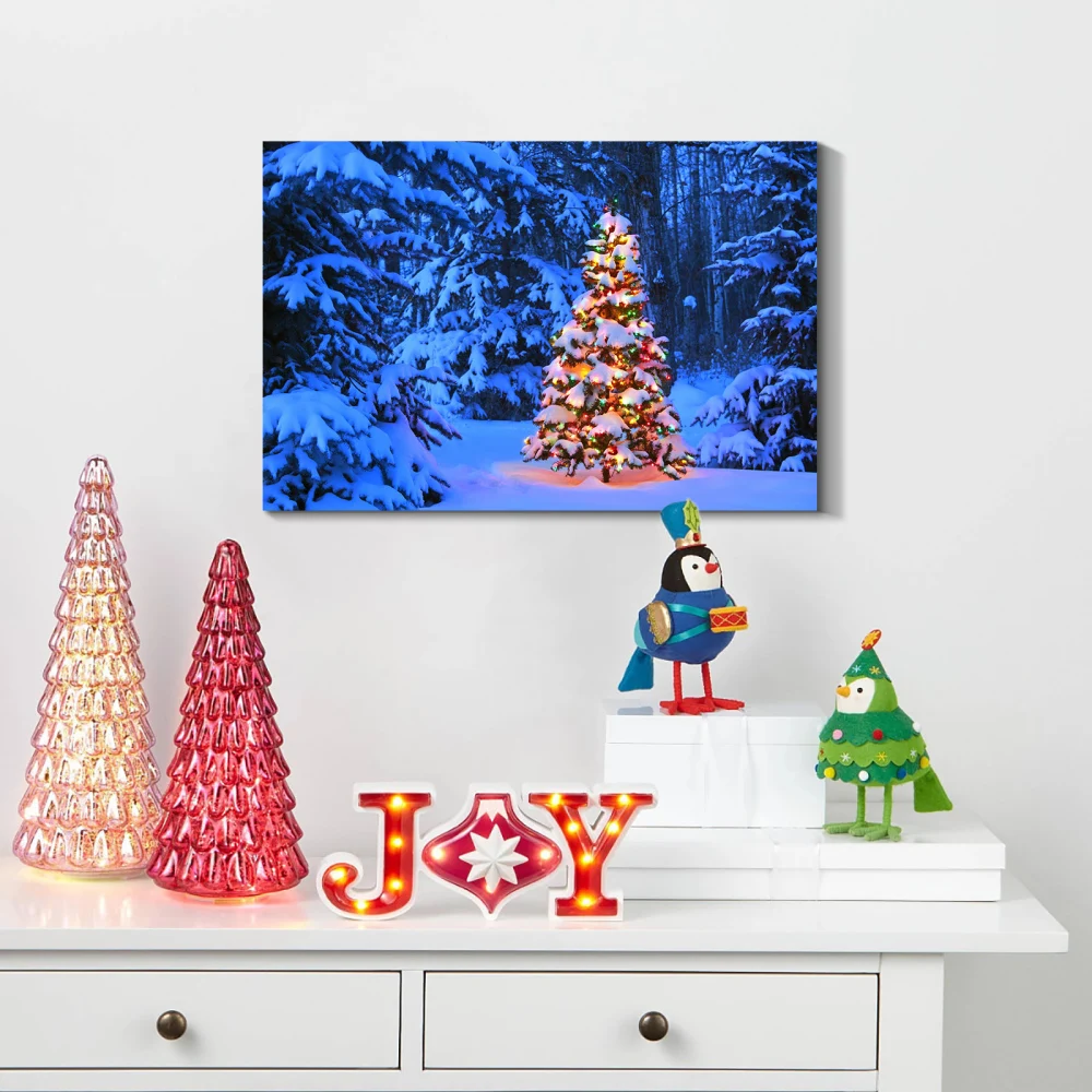 

Framed Canvas Wall Art Painting: Christmas Tree on Seaside for Christmas, Gift & Decor for Christmas Eve, Office, Living Room