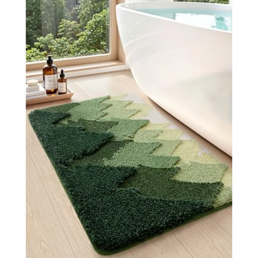 

Bathroom Rugs Non Slip, 24x36 Washable Microfiber Bath Mat Quick Dry, Absorbent Ultra Soft Forest Trees Bathmat for Shower Floo