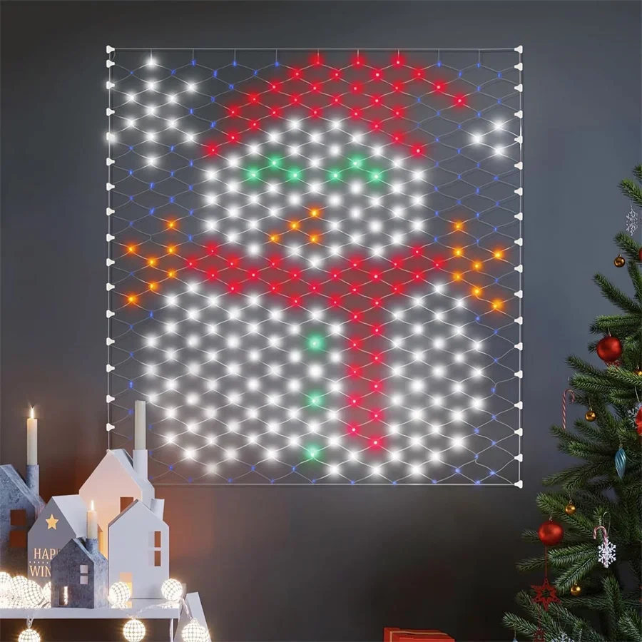 Thrisdar 1.3x1.2m boneco de neve led net malha luzes da corda fadas 320 leds papai noel led net luz para casamento jardim gramado decoração