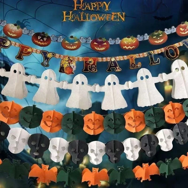 New 3M Halloween Terror Hanging Garland Bunting Bat Vampire Pumpkin Ghosts Spider Paper Banner Happy Party For Home Decorations