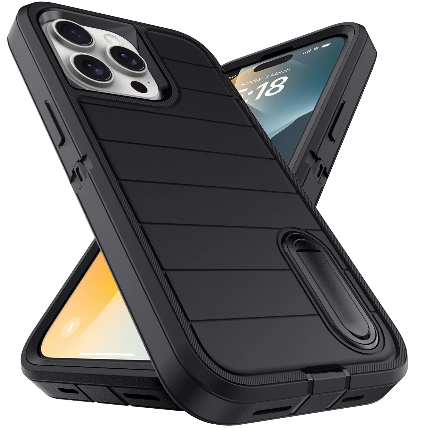 Funda protectora de 3 capas para iPhone 14, 14 Plus, 14 Pro, 14 Pro Max, 5G, resistente, con soporte, color negro