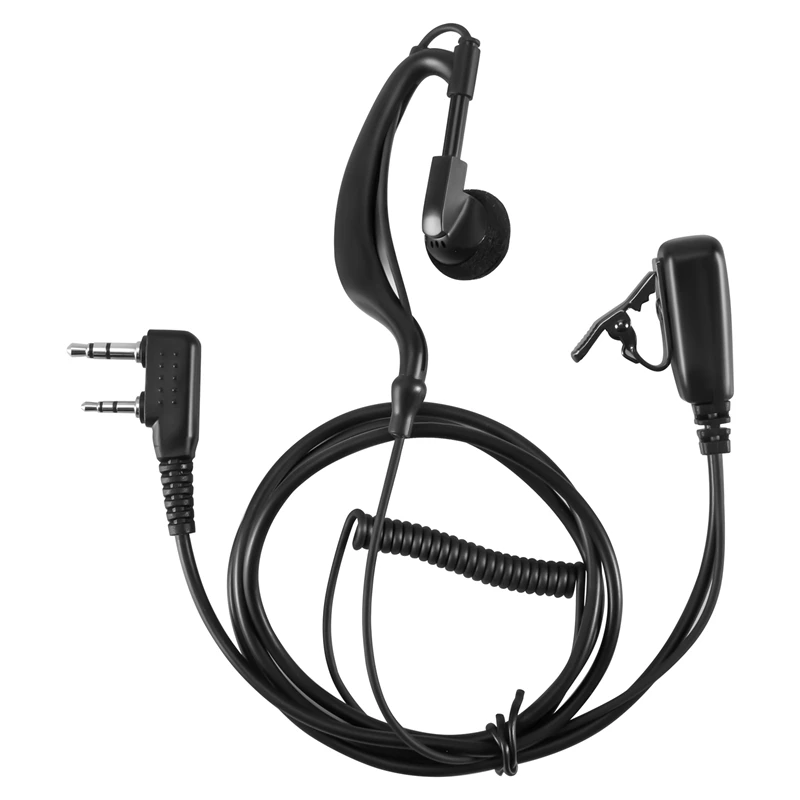 2Pin G Shape Earpiece PTT MIC Ear Hook Headset For Kenwood Puxing Wouxun Baofeng Radio