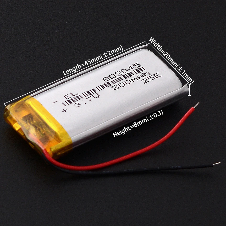3.7V 402045 400mAh 602045 600mAh 802045 1000mAh 102045 1100mAh Rechargeable Li-Polymer Li-ion Battery