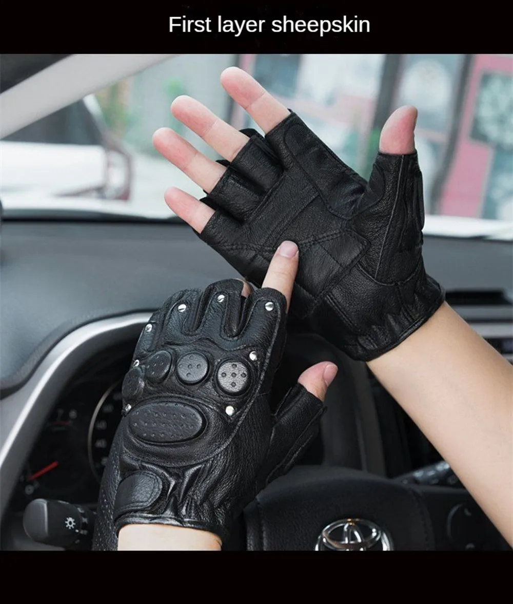 Gants De Moto En Cuir Sans Doigts Pour Homme Et Femme