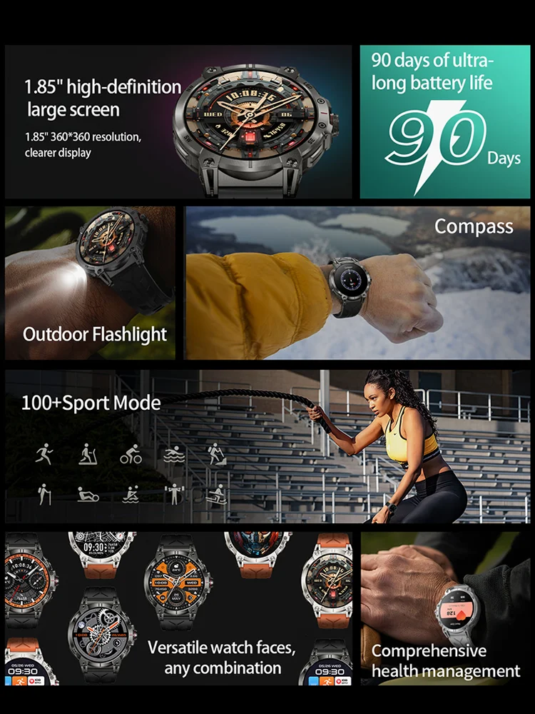 Nuevo reloj inteligente HD de 1,8 pulgadas con llamada Bluetooth para hombres, relojes deportivos para deportes al aire libre, relojes de seguimiento de actividad física IP68, reloj inteligente resistente al agua para Android IOS