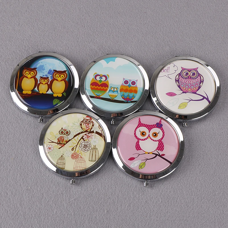 TSHOU873 Vintage Double-Side Folded OWL Makeup Mirror Hand Mirrors Pocket Mirror Mini Compact Mirrors Girl Style Random