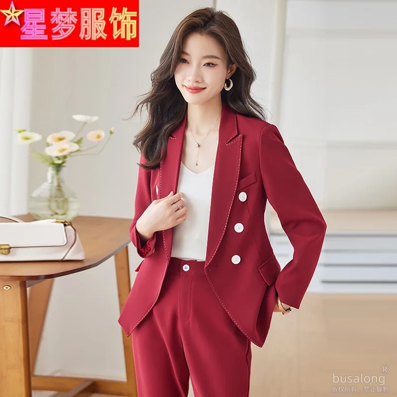 

High-End Suit Skinny Pants Suit Autumn Fashion Temperament Commuter Suit President Socialite Two-Piece Suit Double-Breasted Temp