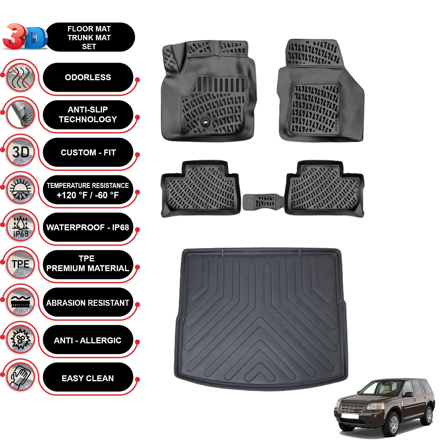 Land Rover Freelander LR2 - (2006-2014) - Floor Mats + Cargo Trunk Liner - SET