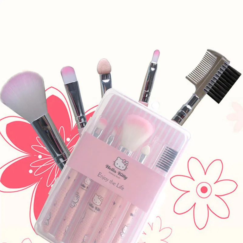 سانريو مرحبا كيتي فرشاة للمكياج 5 قطع فرشاة صغيرة حقيبة مستحضرات تجميل المحمولة المخفي فرشاة لمساحيق التجميل مجموعة لينة النساء أدوات ماكياج الوجه