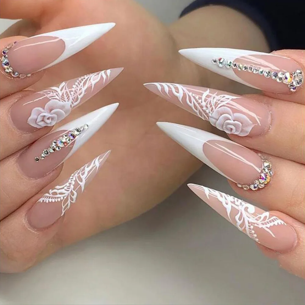 

24Pcs/Set Long Pointed False Nails Art Press on Nail Tips Supplies for Professionals Coffin Acrylic Fake Nails Set Accessories