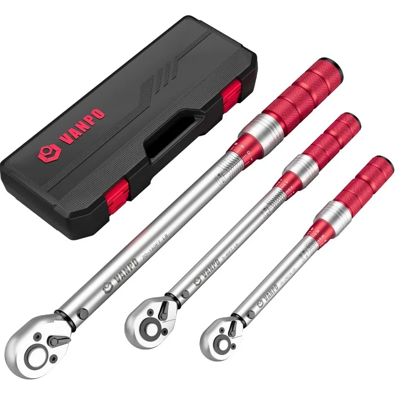 

1/4 3/8 1/2-inch Drive Click Torque Wrench, 3Pcs Torque Wrench Set 20-240 in. lb, 5-45 ft.lb, 20-160 ft.lb