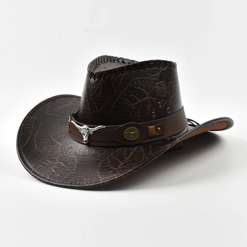 

Western Style Cowboy Hat For Men Women Vintage Faux Leather Wide Brim Gentleman Cowgirl Jazz Cap Sombrero Hombre