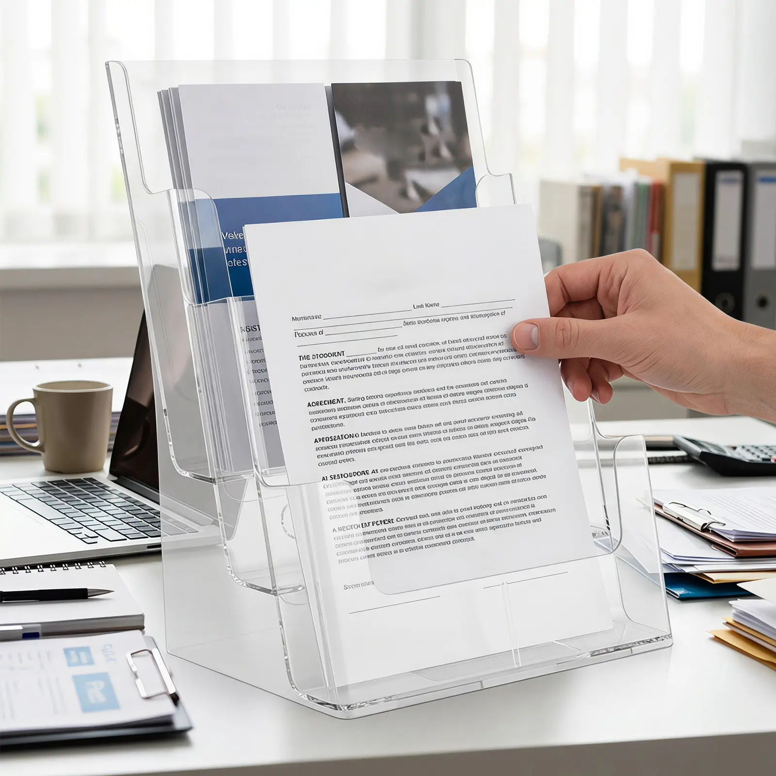 Acrylic Three-Layer Desktop File Organizer Modern Office Storage Solution for Magazines Newspapers Documents Literature