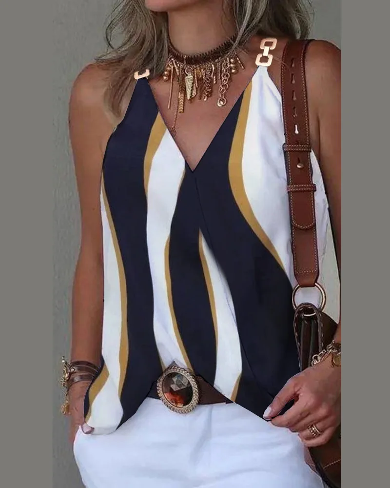 Office Lady Tank Top Damska kamizelka z nadrukiem w łańcuszki Letnie koszulki bez rękawów na co dzień