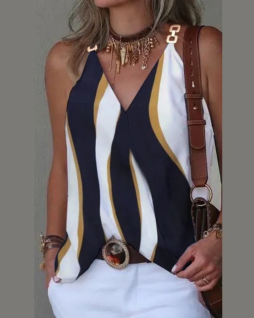 Office Lady Tank Top Damska kamizelka z nadrukiem w łańcuszki Letnie koszulki bez rękawów na co dzień