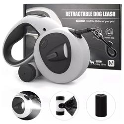 Automatic Retractable Pet Leash,5m Long Dog Walking Traction Lead With Waste Bag Dispenser Puppy Durable Led Light Rope Supplies