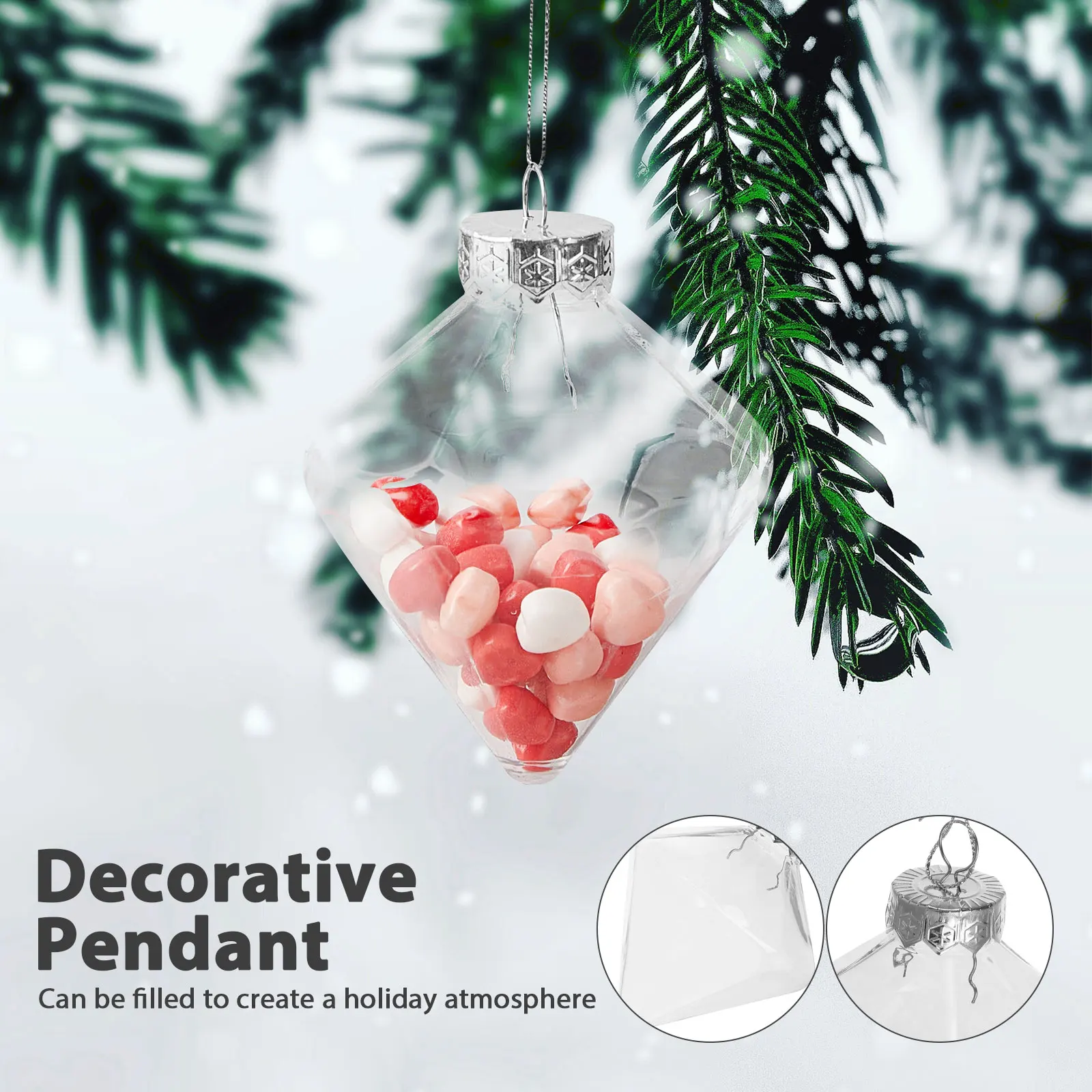 

8pcs Diamond Shaped Ornaments Clear Fillable Plastic Christmas Hanging Decorations Festive Baubles Creative Gifts