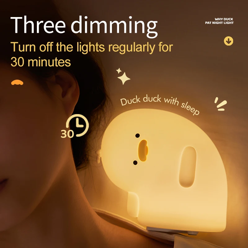 Cute Kids Night Light Duck Silicone Tap Sensor Lamp 30min Timming Nightlight for Children Toddler Bedroom Decor Birthday Gift