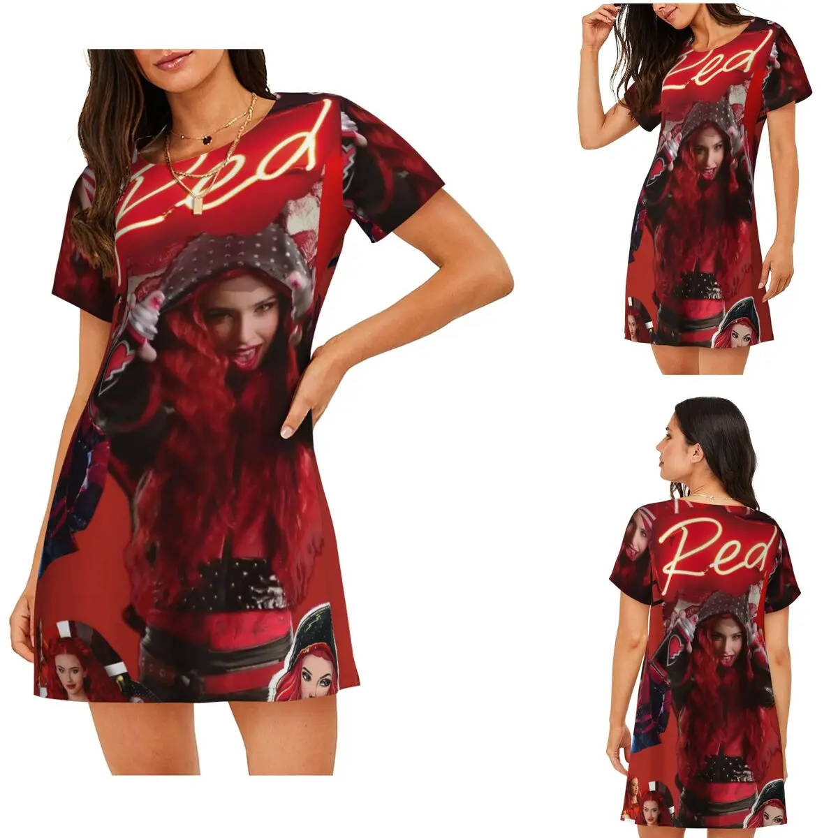 Descendants 4 The Rise Of Red Accessories Short Sleeves Nightdress For Sleeping Women Short Sleeve Nightgowns Pajama Dress