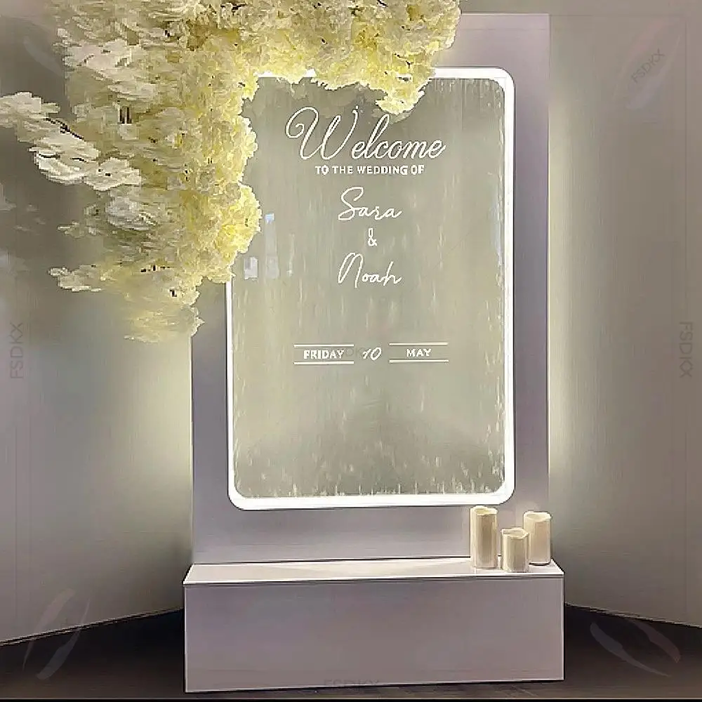 

Acrylic RGB LED Waterfall Backdrop Entrance Water Fo Welcome Sign Foutian Stand for Wedding