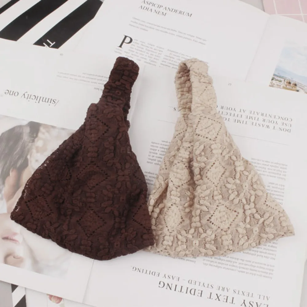 Портативная Кружевная повязка на голову, широкая боковая повязка на голову с цветочным узором, Сетчатые эластичные повязки для волос для девочек