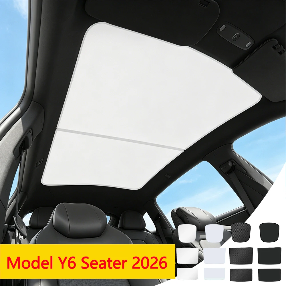 Car Sunroof Sunshade Car Roof Sun Shade Cover Heat Insulation UV Protection Foldable Sunroof Cover For Tesla Model YL 6‑Seater